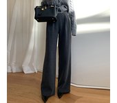BGTEEVER Autumn Winter High Waist Pockets Ladies Floor-Length Straight Suit Pants Elegant Loose Women Solid Wide Leg Trousers