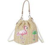 Straw Bucket Bag for Women, Summer Straw Beach Bag Woven Bucket Bag Drawstring Purses Hobo Handbag for Vacation
