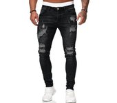 Tattered pipe pants embroidered with men's jeans