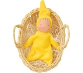 6 inch hand made waldorf soft doll with rattan basket