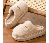 Otoño e invierno, nuevas zapatillas de algodón para parejas en el hogar, cálidas y de moda, zapatos versátiles de suela suave y peluda engrosada para hombres y mujeres