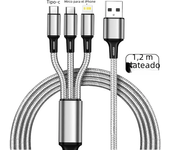 Cable de Carga Rápida USB 3 en 1 Lovebay Tipo C Micro IOS Multicargador para iPhone Huawei Samsung con Cordón de Nylon Tejido