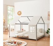 Cama para niños Tostedt en forma de casita 120x200 cm - Gris/Blanco [en.casa]