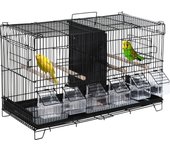 PawHut Jaula para Pájaros con Divisor Pajarera con Ganchos Superiores Puertas Comederos Perchas y Bandeja Extraíble para Canarios Periquitos 59,5x26,5x39,5 cm Negro
