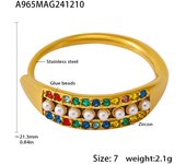Encanto Hermosos anillos de acero inoxidable para mujer, chapado en oro, Vintage, colorido, concha de circón, anillo con cuentas, regalo de joyería de lujo,elegante perlas de imitación de acero inoxidable encanto elegante anillo chapado en oro