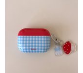 Ins Red Blue Checkered Pattern Cute Mushroom Pendant Cover Case for AirPods 1 or 2 3 4 Pro Pro 2