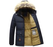 Chaqueta de Lana Gruesa a prueba de Viento para hombre, Parka con Cuello de Piel con capucha, chaqueta informal Clásica para invierno 2024
