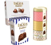 Pack Lacasa bombones chocolate con leche 72 G & bombones surtido lata 180 G & bombones corazón tres chocolates 200 g
