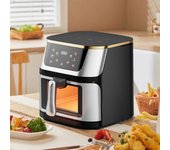 Freidora aire Freidora de aire, freidora de aire visual de acero inoxidable de 12L, horno inteligente de 1400W con pantalla táctil digital, freidora sin aceite, tiempo y temperatura ajustables para comidas rápidas y fáciles, fácil de limpiar