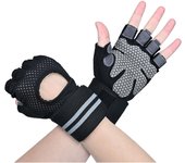 Guantes de Levantamiento de pesas, Guantes de Gimnasio para hombres y mujeres para hacer juego con Correa de muñeca ajustable (Negro, L)