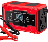 Cargador de badería inteligente de 12 V/24 V Y 6 A con función de mantenimiento y reparación automática para baterías de plomo-ácido, gel, mecanismo/Parada EFB, arranque/Parada AGM para motortetas, Automóviles y vehículos utilitarios Pequeños.