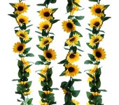 2 Pack Hanging Sunflower Garlands, Artificial Sunflower Garland, Silk, Sunflower, Vines, Fake Flower, Hanging Garland with Green Leaves