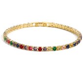 Colorful Crystal Tennis Bracelet for Women Waterproof Multicolor 3MM CZ Wedding Birthstone Hand Chain Jewelry Wholesale