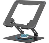 Soporte para computadora portátil con base giratoria de 360°, elevador ergonómico para computadora de escritorio, altura ajustable multiángulo, soporte plegable para computadora portátil, negro