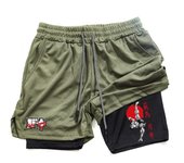 Men's and women's gym shorts, quick drying mesh shorts, animated printed Baki Hanma, sleeves, 2-in-1