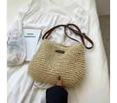 Vintage Women Woven Shoulder Bag Solid Color Lace Ribbon Tote Handbags Wicker Boho Straw Bag for Summer Beach Handle Beige Bags