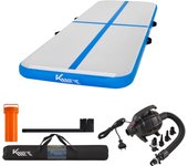 KM Fit - Colchoneta Hinchable para Gimnasia - 3 M - Incluye Bolsa de Transporte, Bomba de Aire Eléctrica y Juego de Parches - Azul