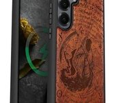 Funda magnética de madera para Galaxy S25+ y Samsung S25 Plus, carcasa de TPU a prueba de golpes con grabado de madera, compatible con cargadores inalámbricos MagSafe (La Parca Tallada) Blackwood