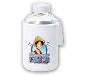 MERCHANDMANIA BIDON CRISTAL CON FUNDA SOFT SHELL logo one piece personaje Monkey D Luffy sombrero paja tapon seguridad botella