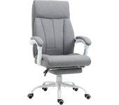HOMCOM Silla de Oficina, Silla de Escritorio Ergonómica con Función Reclinable, Reposapiés, Silla de Ordenador Regulable en Altura con Reposabrazos, Silla Giratoria con Aspecto de Lino, para Oficina en Casa, Gris