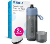 BRITA Botella Deportiva Mod. ACTIVE Azul Oscuro (600ml), Inclyye 2 filtros MicroDisc, flexible sin BPA, filtra cloro, impurezas, hormonas, pesticidas y conserva minerales