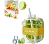 Cubitera 2 en 1 flexible sin contacto, para hacer hielo rápidamente, bandeja vertical con tapa para congelador (verde, 800 ml)