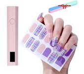 Pegatinas de uñas de gel con kit de luz ultravioleta, pegatinas de uñas de gel ultravioleta, kit de pegatinas de uñas de gel para bricolaje, tiras de uñas de gel semicuradas, fáciles de aplicar y quitar (07)