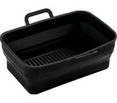 Sartén de silicona plegable para freír, con borde elevado y asa doble, cesta reutilizable para freír en el hogar, color negro