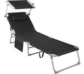 Tectake - Tumbona ajustable en 4 posiciones con reposacabezas y bolsillo  Tumbona plegable muy cómoda con reposacabezas extraíble  Respaldo con ángulo ajustable en 4 posiciones  Parasol regulable sin escalonamientos