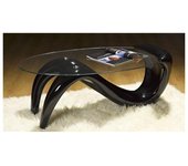 Mesa BODY SDM,  baja, fibra de vidrio, negra, tapa cristal