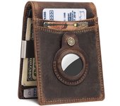 Slim Wallets for Men with AirTag Genuine Leather Minimalist Bifold Credit Card Holder with Money Clip RFID Male Wallet