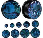 Pair Rainbow Flash Shell Ear Plug Tunnel Plated Black Surgical Steel Pulley Expansion Ear Gauge Strenghed Piercing Jewelry
