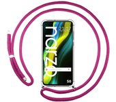 Funda Colgante Transparente para Realme Narzo 50 con Cordon Rosa Fucsia