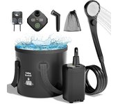 Ducha de Camping Portátil con Bomba y Cubo, Ducha de Exterior con Badería Recargable, Duchas Móvil con Alcachofa de Ducha y Manguera, para Camping, Viajes, Jardín, Lavado de Coche