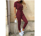 Overalls for Women Casual Lapel Lace-up Print Belt Work Jumpsuit Women One Pieces Bodysuit Women Chic and Elegant Long Jumpsuits