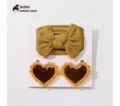 2Pcs/Pack Vintage Kids Summer Bows Headband Love Shape  Sunglasses Children Sun Glasses Protection Glasses Baby Hair Accessories