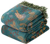 100% Cotton Boho Blanket, 150 x 200 cm, Double-Sided Woven Bedspread with Fringes, Couch Blanket, Armchair Blanket, Reversible Blanket, Cuddly Blanket, Sofa Blanket with Pattern, Sunflowers,