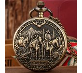 Antique COWBOY Pattern Design Quartz Pocket Watch Necklace - Unique Vintage Gift Clock for Man Male