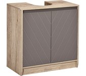 HOMCOM Mueble para Debajo del Lavabo Armario de Baño de Suelo con Puerta Doble y Estante Ajustable Carga 50 kg 60x30x59,8 cm Roble y Gris