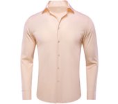 Hi-Tie Plain Solid Silk Men's Shirts Long Sleeve Lapel Dress Suit Shirt Blouse Wedding Business Blue Mint Pink Purple Green Gray