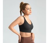 Sujeto deportivo con espalda Cruzada, tirantes, push-up, botón trasero, sujetador de yoga push-up