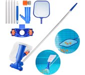 Aspiradora de piscina, aspiradora de chorro para piscina con redes desnatadoras de superficie y poste de 5 secciones, aspiradora manual para piscinas, estanques, acuarios y fuentes