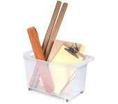 Tradineur - Carrito de plástico multiusos con asa y ruedas Nº2, cesta organizadora para productos de limpieza, oficina, baño, cocina, fabricado en España (Transparente, 28 x 23,7 x 45 cm)