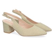 PuntoSalao Zapatos dorados de tacón bajo cómodo para fiesta mujer YK261