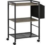 HOMCOM Carrito Auxiliar con Ruedas Carrito de Almacenamiento de 3 Niveles con Bolsa de Tela 2 Ganchos y Marco de Acero para Salón Cocina Comedor 66x40x80,5 cm Gris