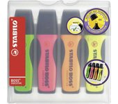 Stabilo Boss Executive Pack de 4 Marcadores Fluorescentes - Zona de Agarre - Trazo Entre 2 y 5mm - Recargable - Tinta con Base de Agua - Colores Surtidos