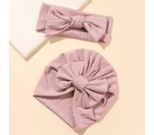 2Pcs/Set Baby Fabric Bow Headband and Hat Set Solid Color Baby Girl Turban Newborn Hair Accessories
