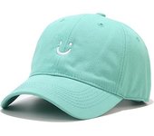 Gorra de béisbol con cara sonriente para hombre y mujer, ajustable, de perfil bajo, de algodón, sin estructura, color aguamarina