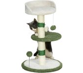 PawHut Rascador para gatos pequeño, redondo, 64 cm, con zona de descanso, pelota de juguete, rascador de sisal para gatos, poste de escalada para gatos de hasta 4 kg, muebles para gatos, blanco, verde