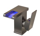 Grifo LED para lavabo de baño, Cascada, with desagüe, only one orificio, Níquel cepillado, monomando, para lavabo